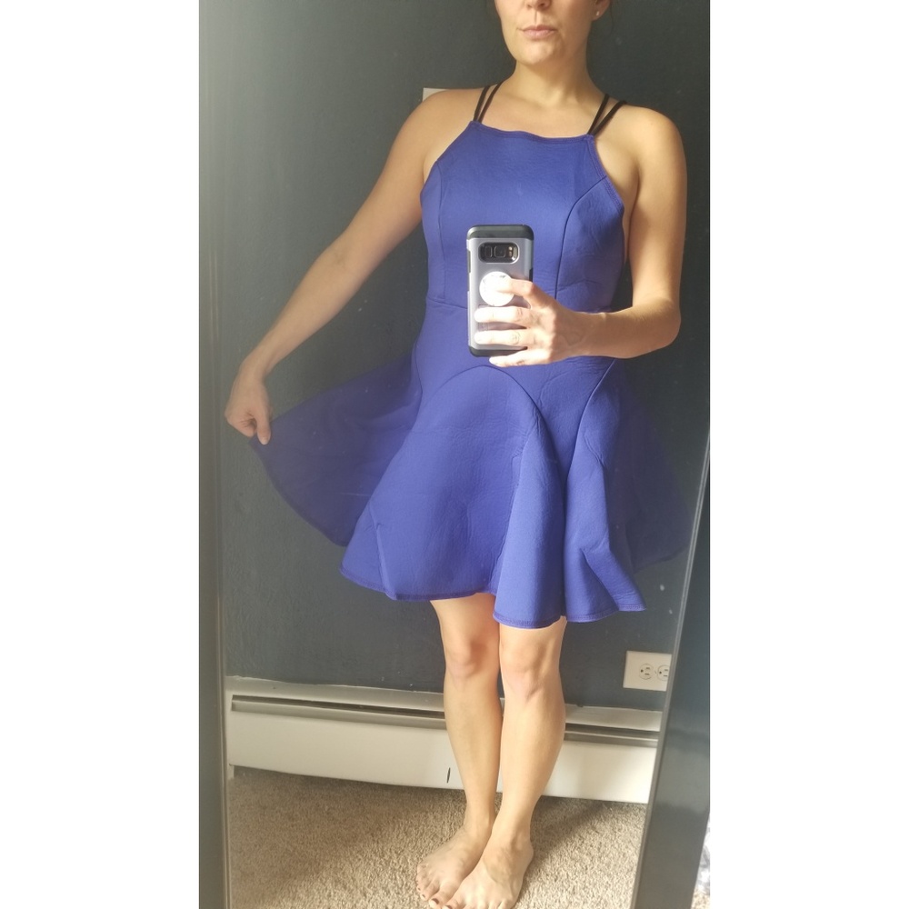 Nasty Gal Blue Scuba Material Dress - High Neck